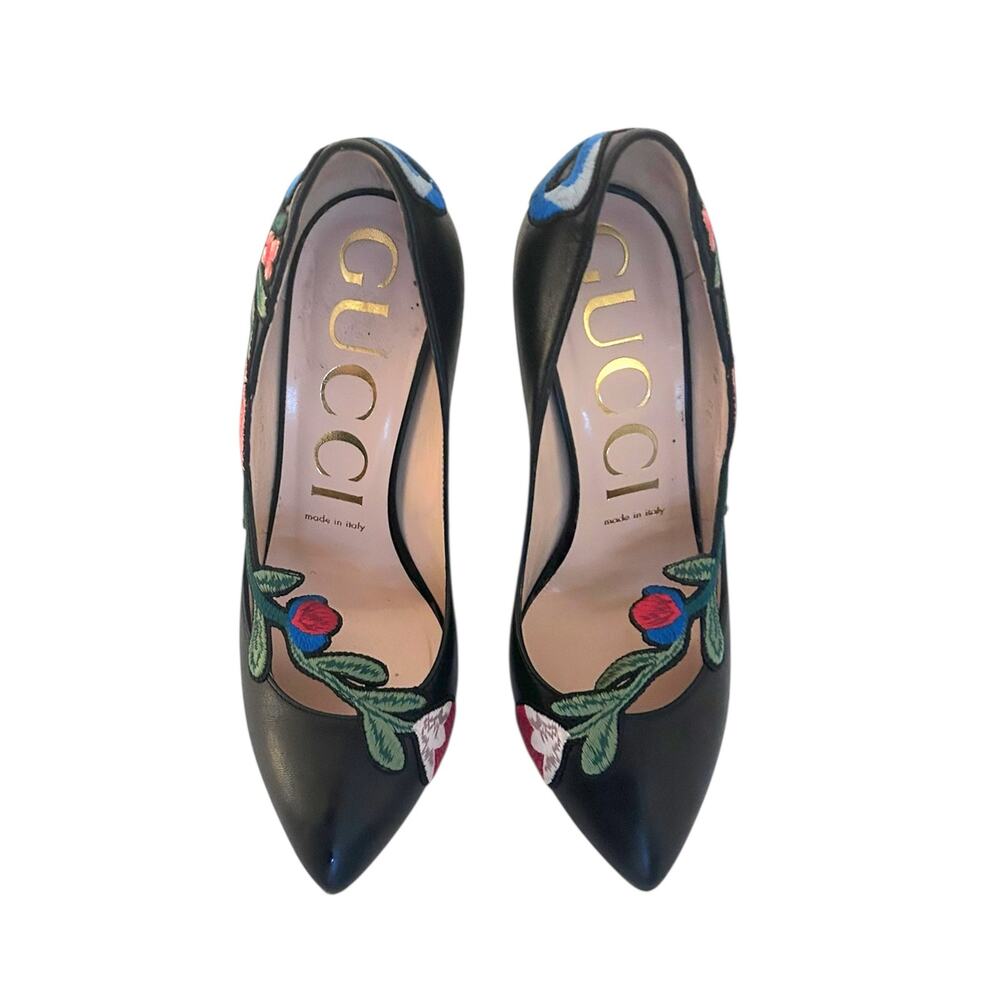 Gucci Ophelia Embroidered Heel Pumps Black 38 - Picture 3 of 9
